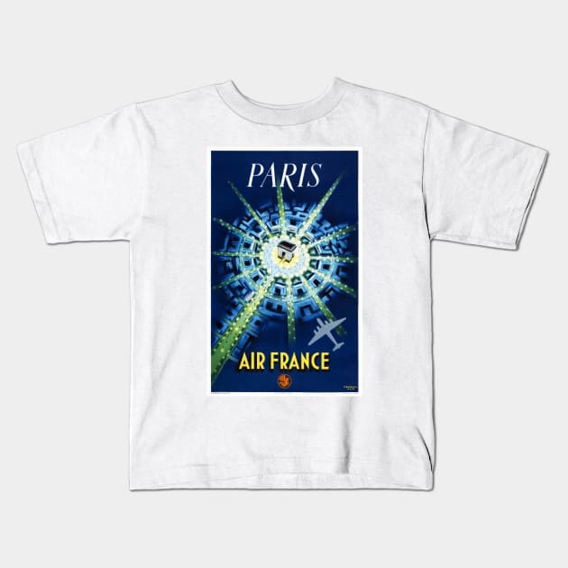 Vintage Travel Poster Air France Paris Kids T-Shirt by vintagetreasure